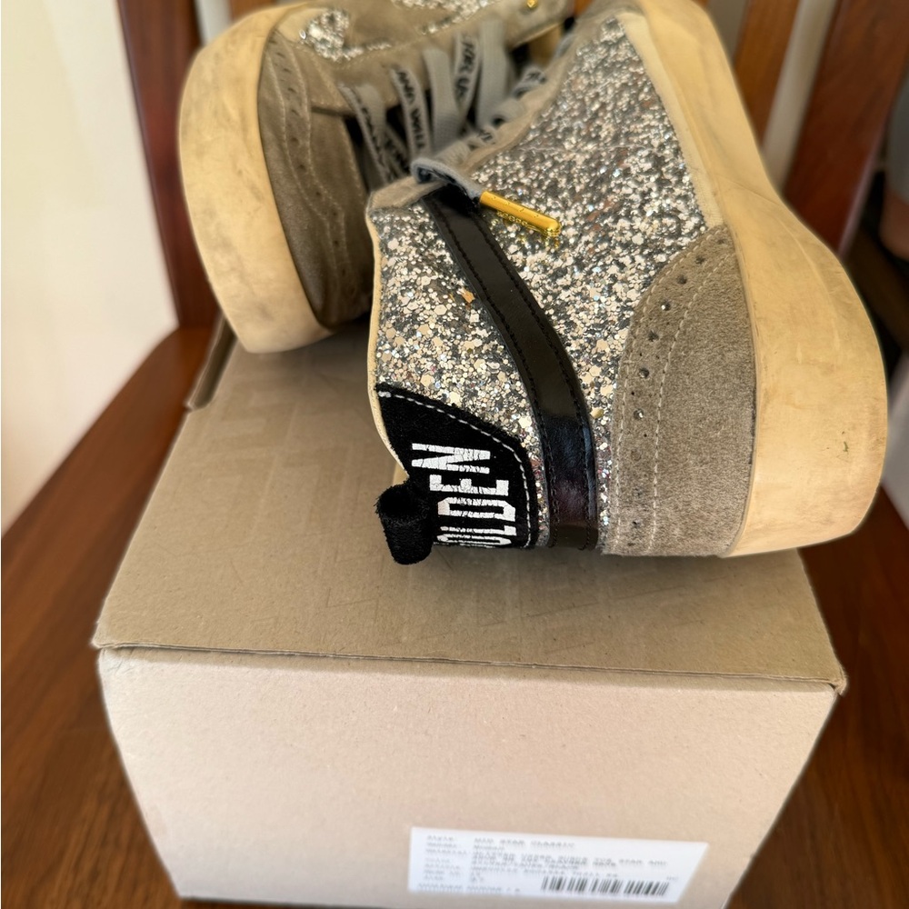 LAST CALL! Golden Goose Mid Star EUC Glitter and Suede Sneakers w/ “Paris”37
